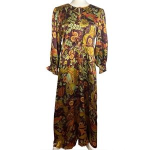 Johnny Was Workshop Maxi Dress Birds & Blooms 100% Silk Mid Sleeve Size Small